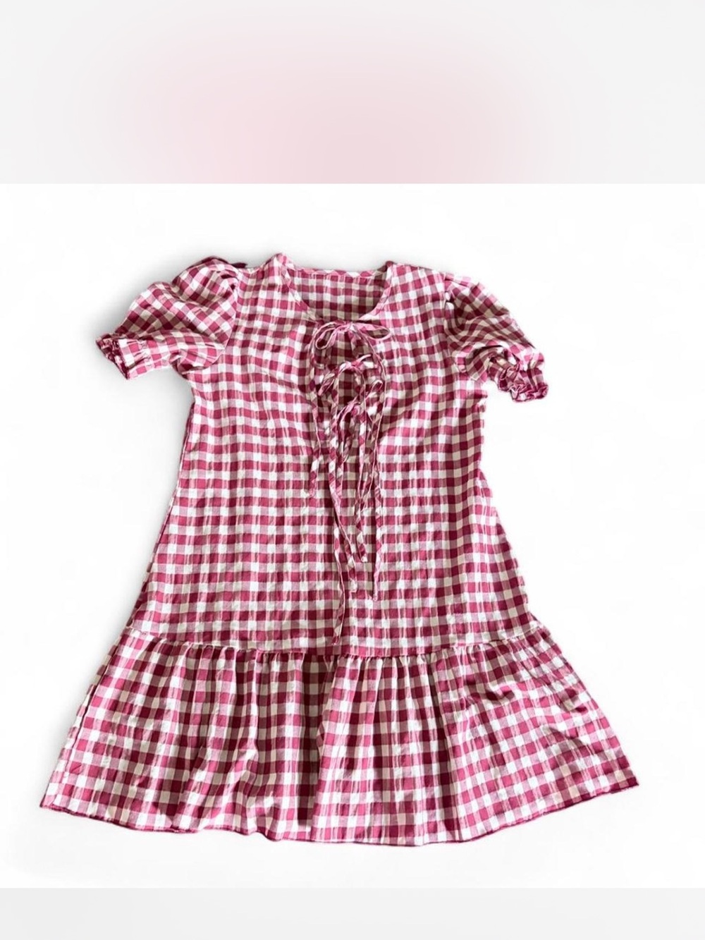 Women’s Red & Cream Gingham Tie-Front Casual Dress